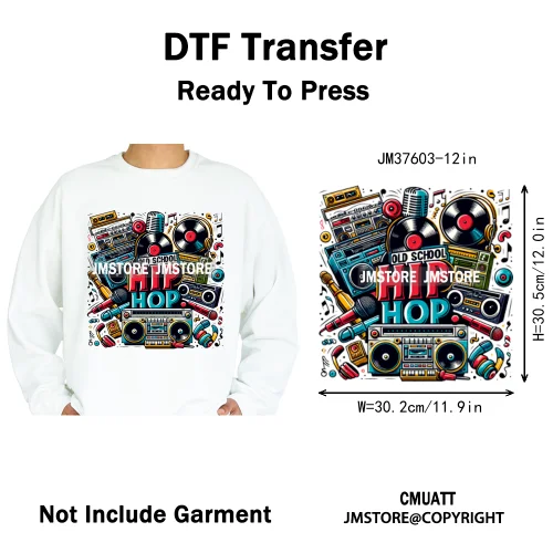 12in Old School Rap Hip Hop Music King Gaming Urban Vibes Graffiti Iron on DTF Heat Transfer Stickers Ready to Press for T-shirt