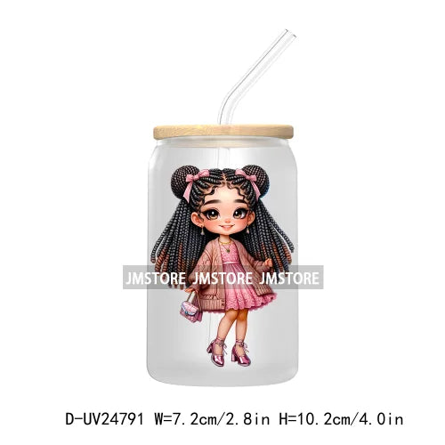 Fashion Chibi Dreadlock Girls UV DTF Transfers Stickers Decals For Libbey Cold Cups Mugs Tumbler Waterproof DIY Craft Black Girl