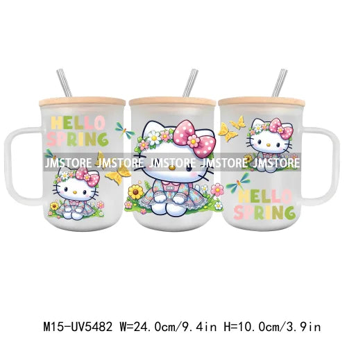 Strawberry Cartoon Hello Cat UV DTF Sticker For 15OZ Mug Libbey Glass Cup Can Wrap Transfer Sticker Custom Labels DIY Logo Cow