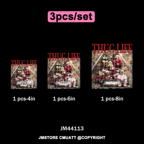 Thug Life Cartoon Movie Xmas Friends Christmas Thief Iron on Washable DTF Transfers Stickers Ready to Press for T-shirts Bags