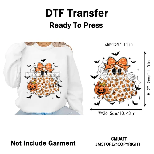 Pumpkin Leopard Spooky Ghost Moo Boo Cow Pet Halloween Bow Iron on DTF Washable Transfers Stickers Ready to Press for T-shirts