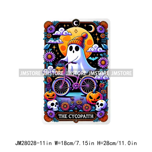 Custom Spooky Season Ghost Cycopath Skull Halloween Tarot Card DTF Iron On Heat Press Transfer Stickers Printing For Hoodies