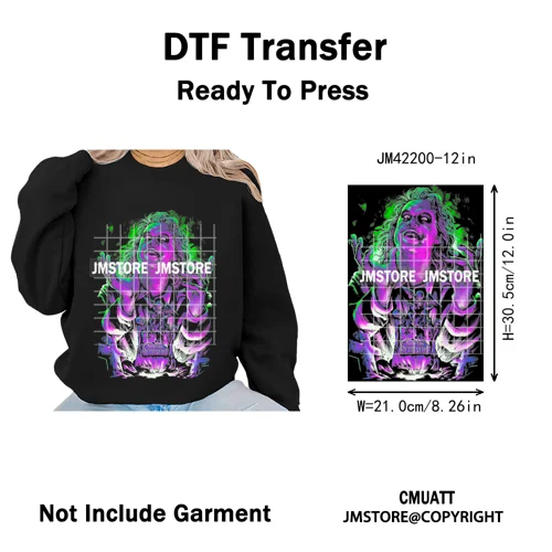 12in Retro Halftone Movie Halloween Spooky Popular Shows Iron on DTF Washable Transfers Stickers Ready to Press for Hoodies