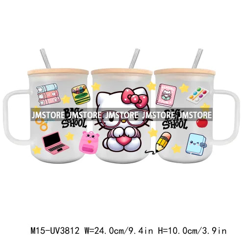 Cartoon Best Friends UV DTF Glass Can Wrap For 15OZ Mug Glass Cup Transfer Stickers DIY Custom Logo Labels Cute Cat Sunflowers