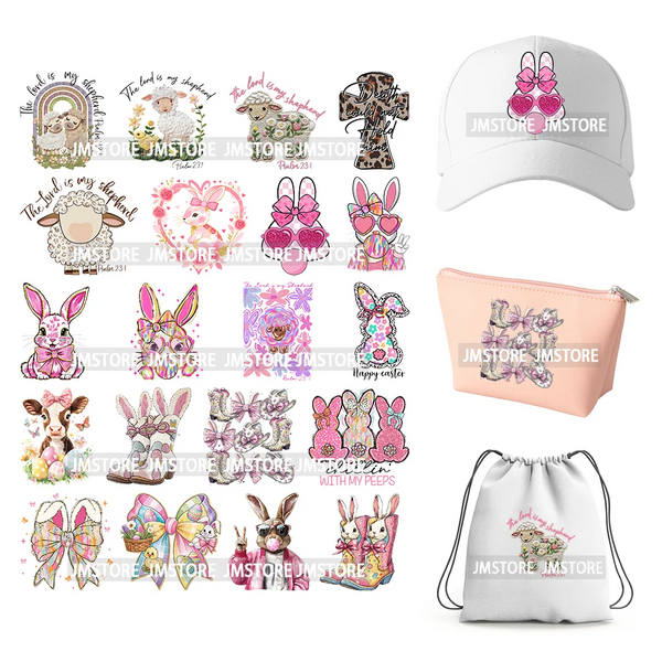 7cm 20pcs DIY Sheet Colorful Bunny Coquette Bow Eggs Floral Happy Easter Iron On DTF Transfer Sticker Ready To Press For Clothes