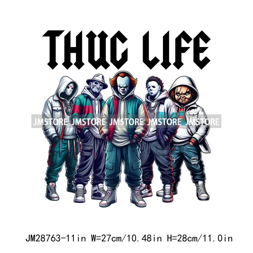 Cool Thug Life Horror Character Friends Scary Halloween Vibes Iron On DTF Transfer Stickers Ready To Press For Sweatshirt Bags