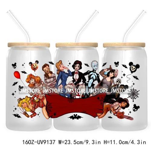 Mouse And Friends Halloween 16OZ UV DTF Cup Wrap Transfer Stickers Custom Labels Waterproof For Libbey Glass Can Magical Kingdom