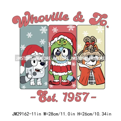 Cute Cartoon Blue Dog Family Character Merry Christmas Vibes Decals Iron On DTF Transfers Stickers Ready To Press For Sweatshirt