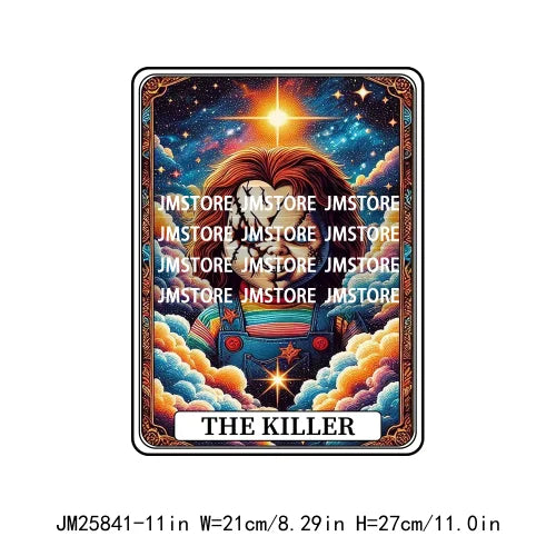 New Halloween Trickster Killer Scary Characters Tarot Cards Thermal Logos DTF Iron On Heat Press Transfers Stickers For Clothes