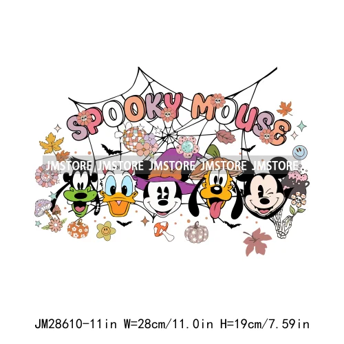 Happy Halloween Cartoon Animal Character Spooky Vibes Trick Or Treat Iron On DTF Transfer Stickers Ready To Press For Sweatshirt