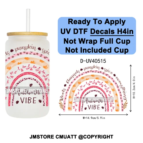 Cozy Autumn Fall Pumpkin Spice UV DTF Decals Ready To Apply Waterproof Transfer Stickers DIY Crafts For 16OZ Libbey Glass Can