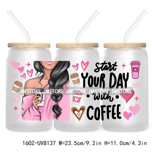 But First Coffee Fashion Lady 16OZ UV DTF Cup Wrap Transfers Stickers Custom Labels Durable Waterproof Logo For Libbey Glass Can