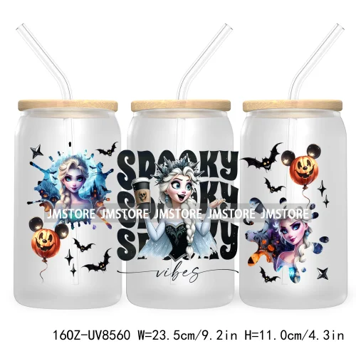 Spooky Vibes Halloween Princess 16OZ UV DTF Cup Wrap Transfer Stickers Custom Label Durable Waterproof Logo For Libbey Glass Can