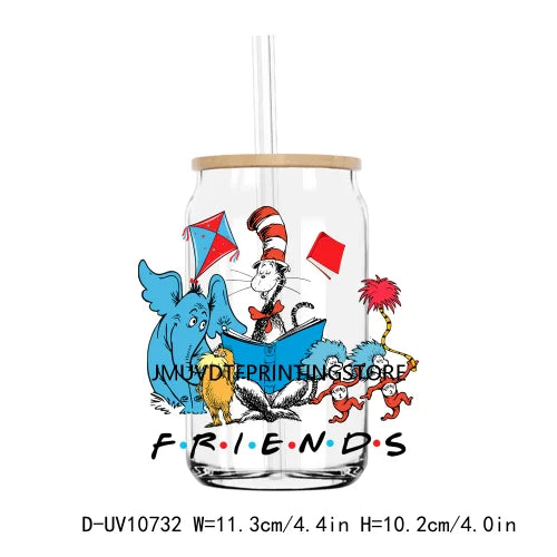 Dr Seuss Day Reading Books UV DTF Transfer Sticker Decals For Libbey Cold Cup Mugs Tumbler Teacher Life Love Waterproof DIY Logo