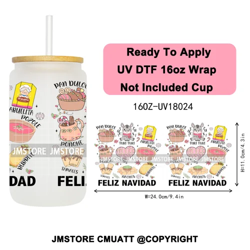 Tis The Season Mexican Christmas Coquette UV DTF Cup Wrap Ready To Apply Transfer Stickers Tumbler Wraps For Libbey Glass Can