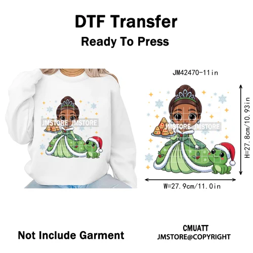 Cute Cartoon Movie Princess Christmas Winter Girly Kids Holiday Iron on DTF Washable Transfer Sticker Ready to Press for Clothes