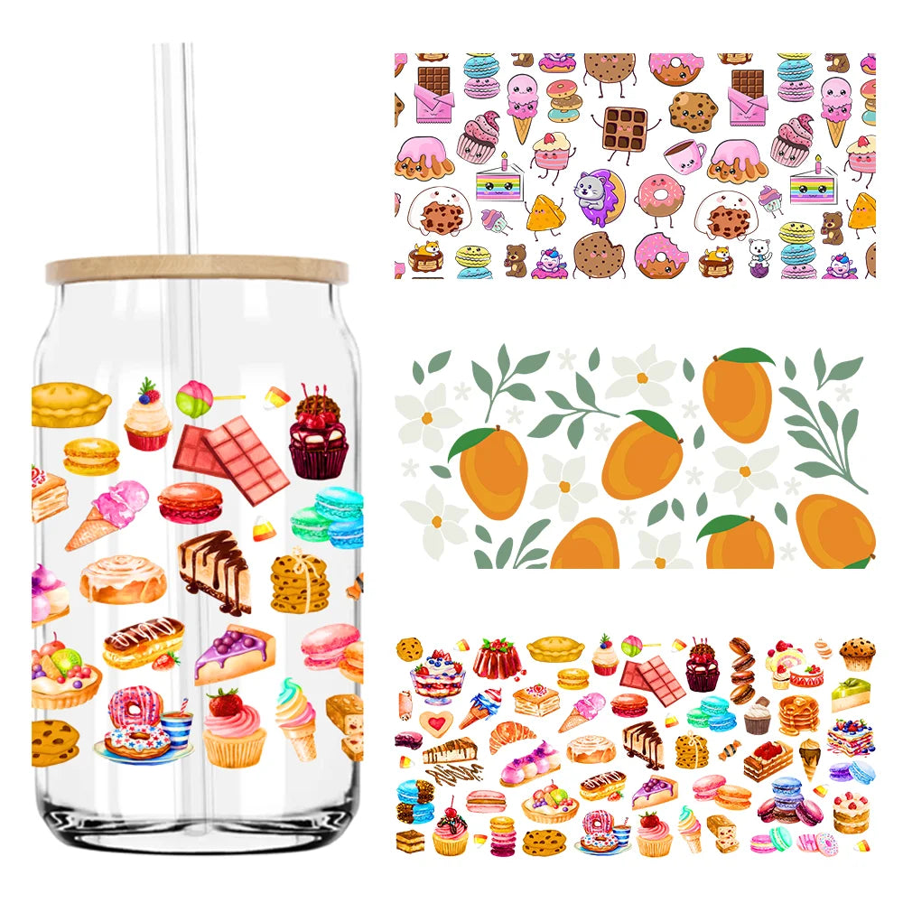 Sweet Fruits Dessert Food 16OZ UV DTF Cup Wrap Transfers Stickers Custom Labels DIY Durable Waterproof Logo For Libbey Glass Can