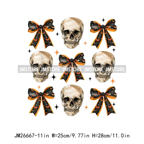 New Halloween Skeleton Ghost Coquette Bow Witch Hats Pumpkin Designs DTF Iron On Transfers Stickers Ready To Press For Hoodies