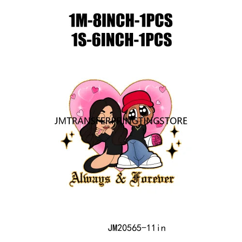 Custom Chicano Cartoon Lover Cholo Sweet Couple Forever Mine Valentines Day DTF Transfers Stickers Ready To Press For Clothes