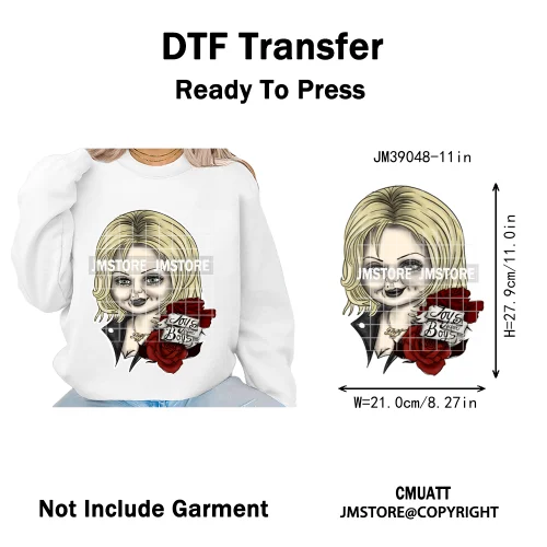 Horror Scary Killer Character Spooky Halloween Vibes Iron on DTF Washable Heat Transfer Stickers Ready to Press for Textile Bags