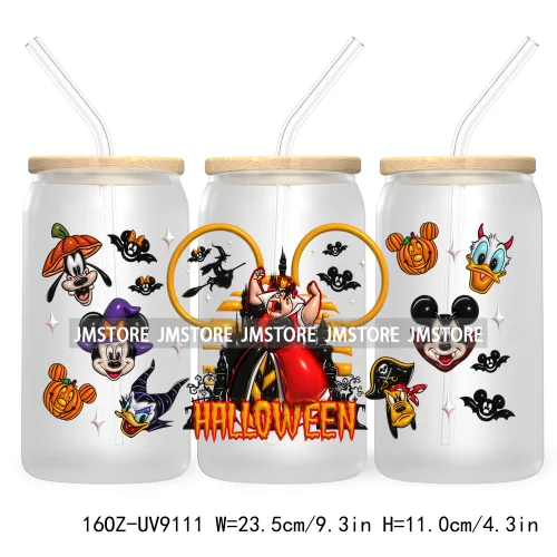 3D Halloween Princess UV DTF Sticker For 16OZ Libbey Glass Cup Can Wrap Transfer Stickers Custom Labels DIY Logo Bats Pumpkin