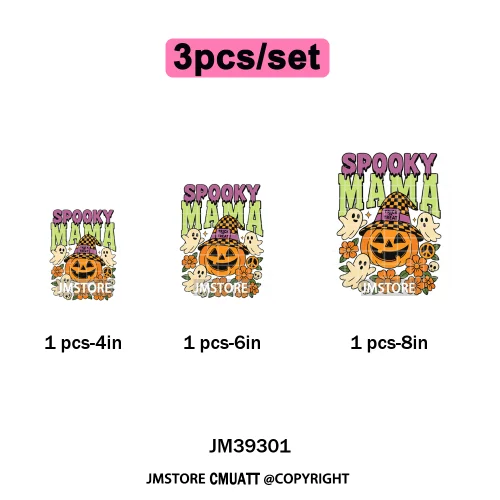 Ghost Spooky Mama Season Trick or Treat Coquette Bow Halloween Iron on DTF Washable Transfer Sticker Ready to Press for Clothing