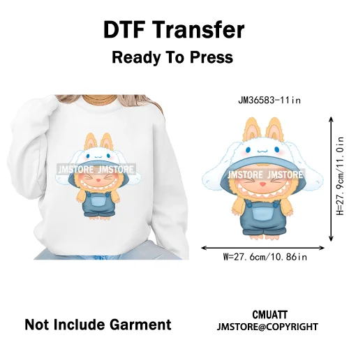 Cute Baby Cartoon Monster Doll Character Bow Girly Washable Decals Iron On DTF Heat Transfer Stickers Ready To Press for Clothes
