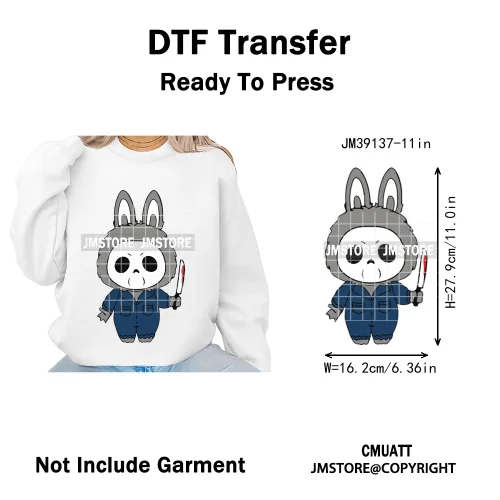 Trendy Cute Cartoon Doll Coquette Mirror Horror Halloween Iron on DTF Washable Transfers Stickers Ready to Press for Clothing