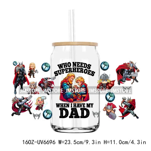 Cartoon Papa Dad And Son UV DTF Sticker For 16OZ Libbey Glass Cup Can Wrap Transfer Stickers Custom Labels DIY Logo Father's Day