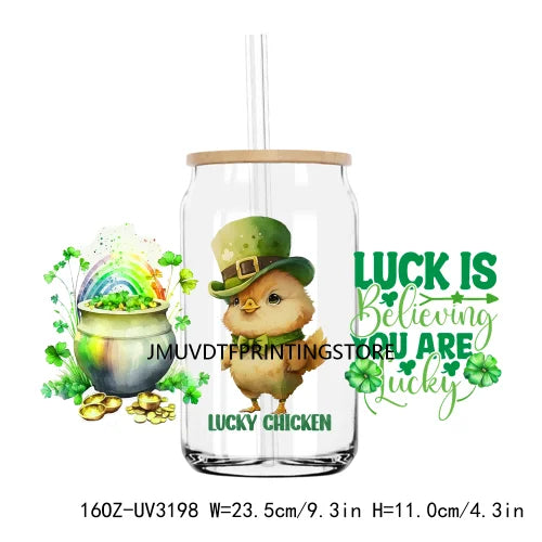 St. Patrick's Day Animals 16OZ UV DTF Cup Wrap Transfers Stickers Custom Labels DIY Waterproof Logo For Libbey Glass Can