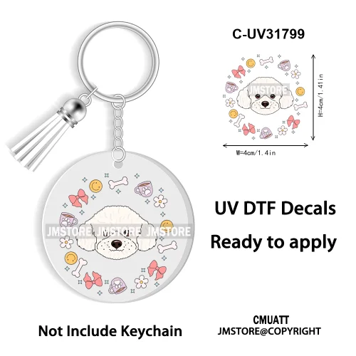 Dog Pet Mom Flower Bow Frame High Quality WaterProof Ready To Apply UV DTF Stickers For Round Circle Acrylic Keychain Keyring