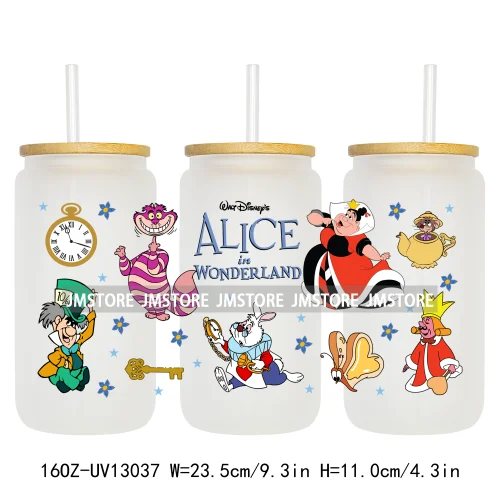 Cartoon Princess In Wonderland UV DTF Wraps Transfer Sticker Ready To Apply Waterproof Logo For 16OZ Libbey Glass Can Tumbler