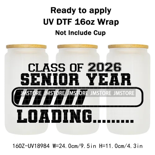 High School Senior Coquette Bow 16OZ UV DTF Cup Wraps Ready To Apply Waterproof Transfer Stickers For Libbey Glass Can Tumbler