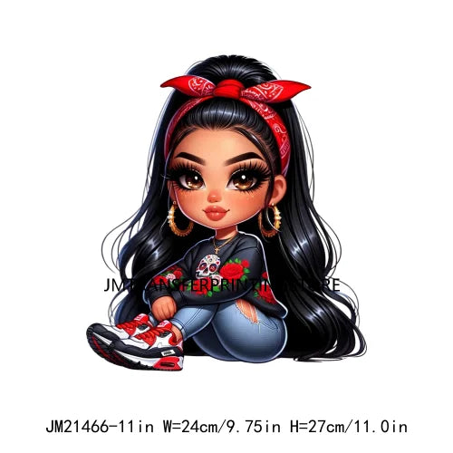 New Chibi Chicana Lovely Bow Rose Baby Girls Latina Princess Iron On DTF Heat Transfer Stickers Ready To Press For Clothing