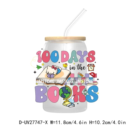 100 Days Of School UV DTF Transfer Stickers Decals For Libbey Cold Cups Mugs Tumbler Teacher Appreciation Gift Cartoon Character