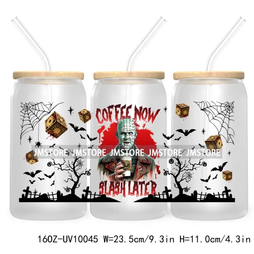 Trendy Horror Movies Character 16OZ UV Cup Wrap DTF Transfer Stickers For Libbey Glass Can Cups Tumbler Coffee Now Slash Later