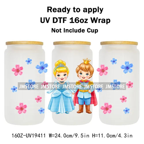 Kids Cartoon Character Flowers Butterfly 16OZ UV DTF Cup Wraps Ready To Apply Waterproof Transfer Stickers For Libbey Glass Can