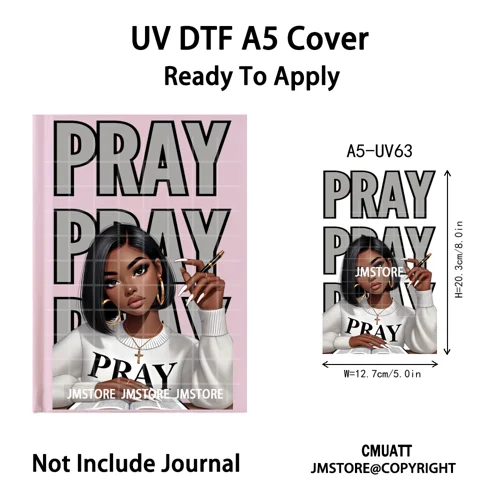 Christian God Pray Afro Girl Alphabet UV DTF Notebook Cover Decals Ready To Apply Durable Transfer Stickers For A5 Journal Cover