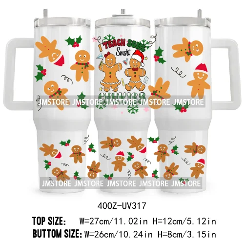 Hot Cocoa And Christmas Movies UV DTF Tumbler Wrap Transfer Stickers Custom Labels 40OZ Wraps Waterproof Christmas Gingerbread