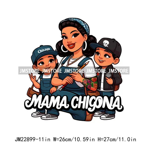 Cartoon Mama Chingona Chicana Latina Mexican Spanish Mom Kids Happy Mother's Day Iron On DTF Transfer Stickers For Clothes