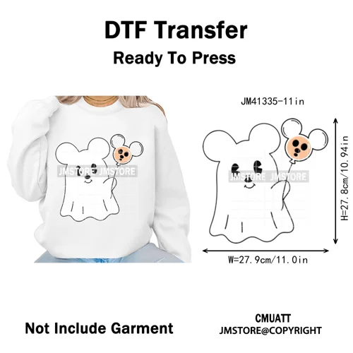 Trick or Treat Down Main Stree Cartoon Coquette Ghost Boo Halloween Iron on DTF Transfers Stickers Ready to Press for T-shirts