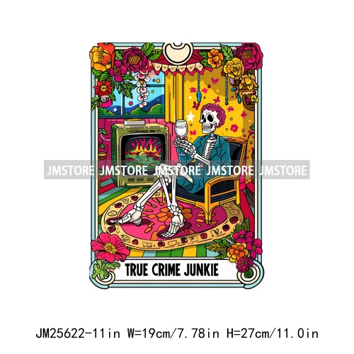 Funny True Crime Junkie Reader Teacher Drunk Housewife Queen Tarot Card DTF Iron On Transfer Stickers Ready To Press For Clothes