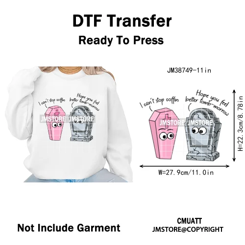Funny Spooky Season Skelleton Coffin Break Sarcastic Halloween Puns Iron on DTF Transfer Sticker Ready to Press for Clothes Bags