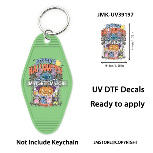 Horror Pumpkin Halloween Cartoon UV DTF Motel Keychain Decal Ready To Ship Durable Transfer Stickers Prints For Hotel Keychain