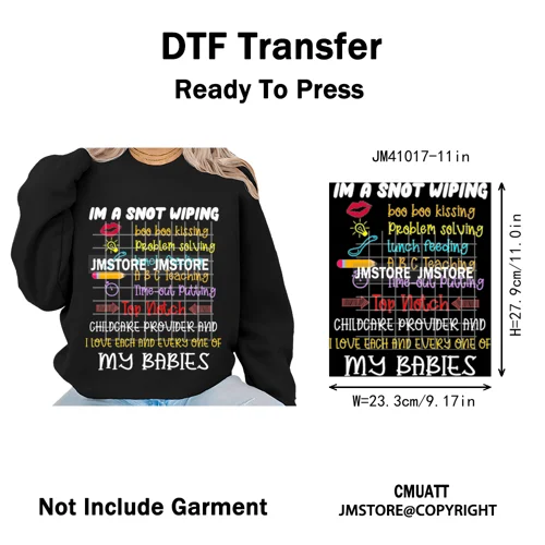 Daycare Teacher Life Inspire Love School Childcare Quotes Iron on Washable DTF Transfer Stickers Ready to Press for T-shirts Bag