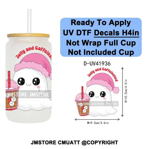 Christmas Santa Claus Patchwork UV DTF Decals Ready To Apply Waterproof Transfer Stickers DIY Crafts For 16OZ Libbey Glass Can
