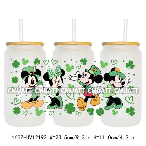 Cartoon St Patricks' Day Lucky Shamrock Animals 16OZ UV DTF Cup Wrap Sticker Custom Label Waterproof Logo For Libbey Glass Can