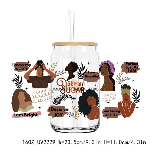 Afro Girl Woman Affirmations 16OZ UV DTF Cup Wrap Transfers Stickers Custom Labels DIY Waterproof Logo For Libbey Glass Can