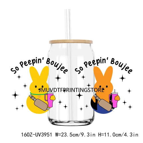 Cute Easter Bunny Cartoon UV DTF Sticker For 16OZ Libbey Glass Cup Can Wrap Transfer Sticker Custom Label DIY Logo Spring Flower