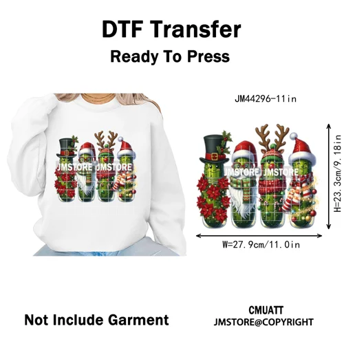 Merry Pickles Christmas Xmas Cucumber Holiday Santa Iron on Washable DTF Heat Transfer Stickers Ready to Press for T-shirts Bags